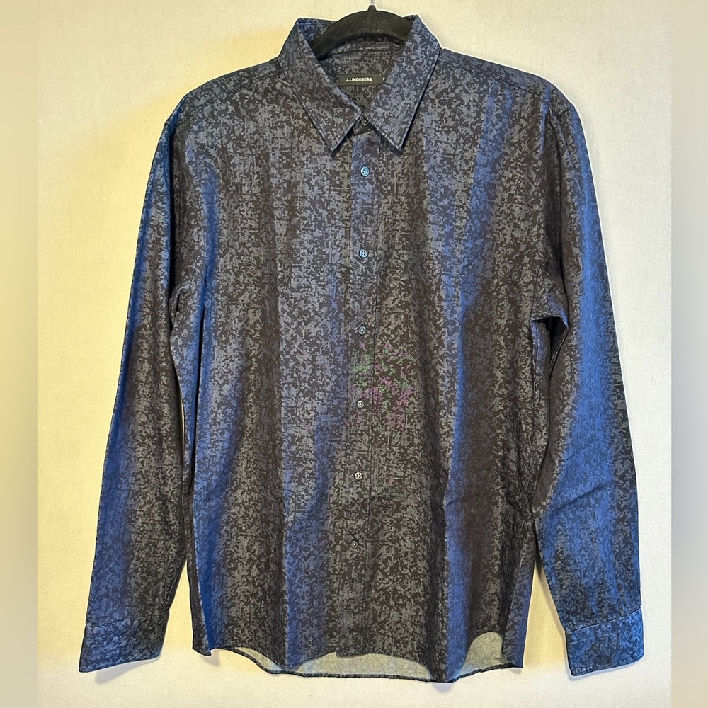 J. Linderberg style David Cline Refined Denim Print men Shirt SizeM. Excellent